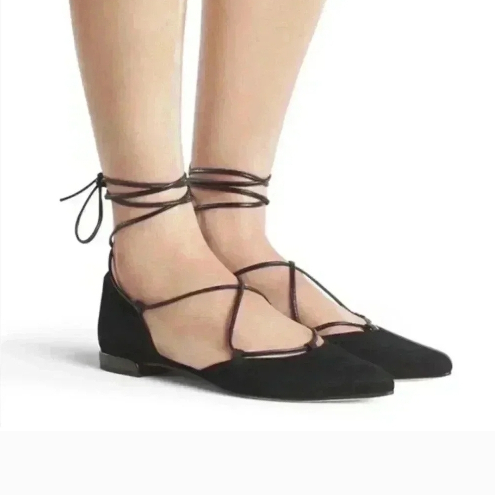 Stuart Weitzman Black Lace-Up Flats